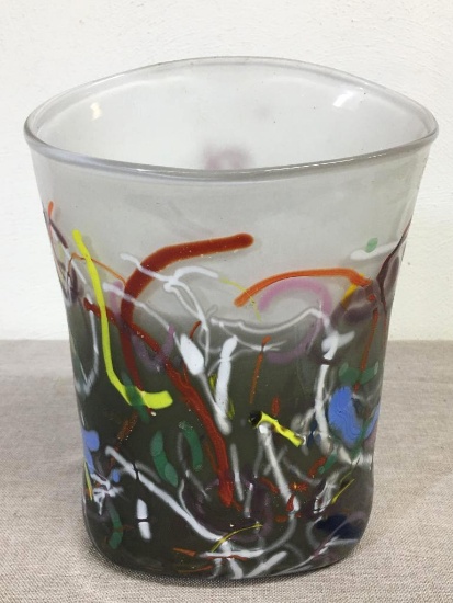 Retro Multi Color Blown Glass Vase w/Signature S.G. Pitkethely