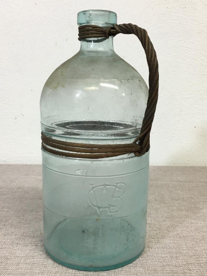 Antique Glass Jug w/ Wicker Wrapped Handle