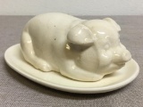 Vintage Porcelain Pig Butter Dish
