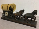 Vintage United Horse Drawn Covered Wagon Lamp Clock with Shade