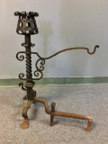 Antique Wrought Iron Andirons w/Pot Hanger