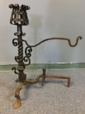 Antique Wrought Iron Andirons w/Pot Hanger