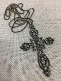 Vintage 1960'S Large Danecraft Sterling Silver Fancy Cross Pendent Necklace Weight .75 ozt