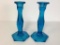 Pair of Blue Glass Candlestick Holders