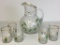 Hand Painted Glass Pitcher and Six Drinking Glasses