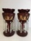 Pair of Vintage Victorian Ruby Glass Mantle Lusters