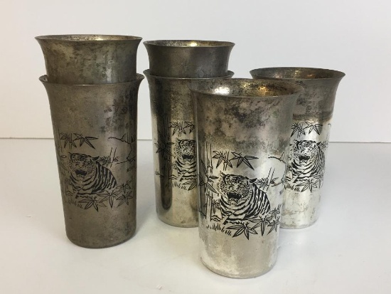 Set of Six Korean War Souvenir Tumbler Cups w/Korean Map