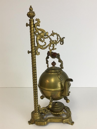 Antique Brass Footed Tea Pot w/Burner Stand