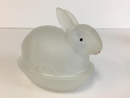 Vintage Frosted Satin Glass Rabbit Candy Dish