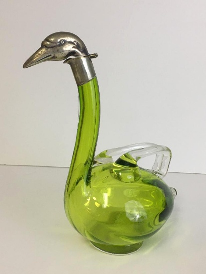 Vintage Swan Glass Decanter Made in Czechoslovakia
