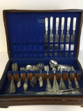 Misc Vintage Flatware in Wood Box Various Makers as Pictured