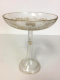 Vintage Etched Cut Glass Compote Candy/Nut Raised Dish