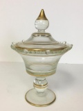 Raised Lidded Candy Dish w/Gold Tone Trim