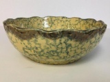 Antique Yellow Ware Blue Spongeware Pottery Bowl