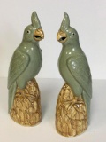 Pair of Ceramic Cockatoos Statues with Asian Markings on the Bottom