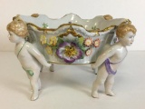 Antique 1920 Von SchierholzHandmaleriei Cherub Centerpiece Porcelain Bowl Made in Germany