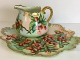 J & C Porcelain Cherry Pitcher and Serving Tray