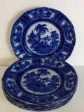 Set of Six Antique Flow Blue 