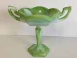 Vintage Westmoreland Green and White Swirl Glass Compote w/Handles