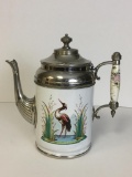 Antique 19th Century Enamel and Pewter Coffee Pot