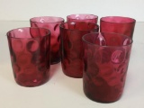 Group of Six Vintage Fenton Cranberry Inverted Flat Coin Dot Tumblers