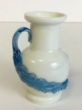 Milk Glass Vase with Blue Glass Detail