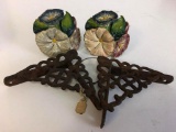 Pair of Antique Cast Iron Corner Wall Brackets and Curtain Tie Backs