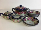 Hand Painted Porcelain Covered Dish, Small Bowls and Cream/Sugar Set