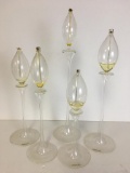 Set of Five Stemmed Glass Oil Lamps