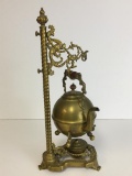 Antique Brass Footed Tea Pot w/Burner Stand