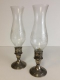 Pair of Gorham Sterling Silver Weighted Candle Holders w/Etched Shades