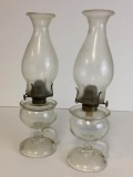 Pair of Antique 1870 Oil Lamps w/Finger Loop