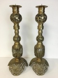 Pair of Large Brass Candle Holders