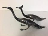 Pair of Silver Tone Metal Bird Statues