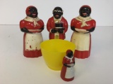 Black Americana F&F Mold and Die Works Aunt Jemima Syrup, Salt/Pepper Shakers and Sugar Set