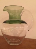 8 1/2 Inch Tall, Blown Glass, Applied Handle Water Pitcher