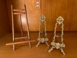 Set of Three Mini Easels as Pictured, Two Brass and One Wood