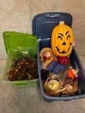 Group of Fall and Halloween Decorations in Two Totes