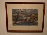 Framed Print of Lake or River Scene, Frame is 23 inches by 18 inches