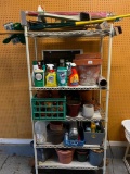 Metro Rack and Contents, Mostly Flower Pots and Chemicals for Outdoor Items, Must Take all!!
