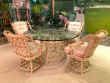 Rattan Table Set w/Glass Table and Four Chairs