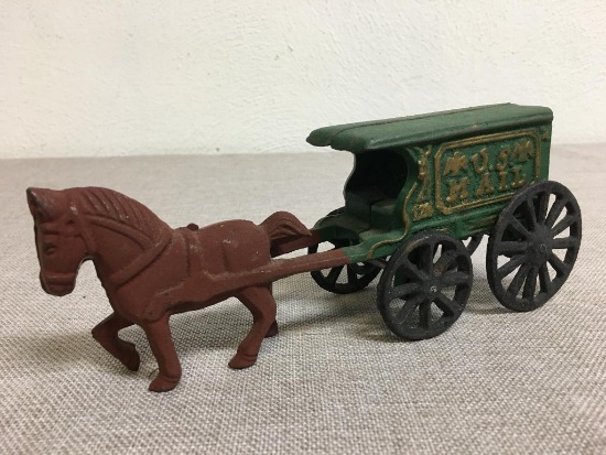 Vintage Cast Iron Horse Drawn US Mail Wagon
