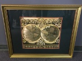 Gold Accented, Framed Print of the Globe!