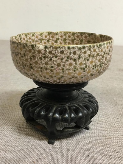 Hand Painted Metal Bowl w/Stand