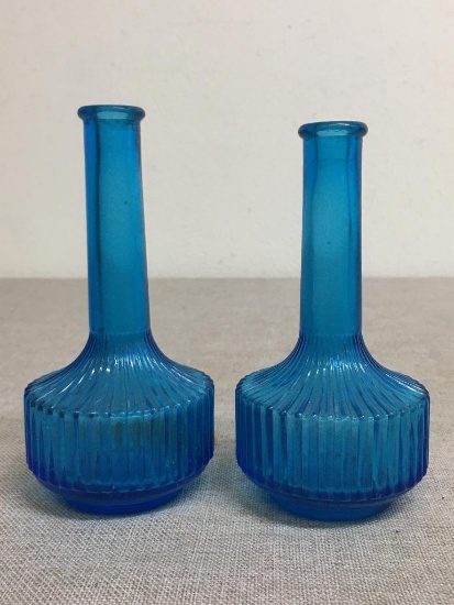 Pair of Vintage Blue Glass Bud Vases