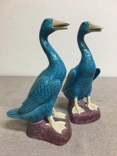 Pair of Chinese Export Turquoise Porcelain Figural Ducks