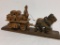Wood Carved Horse and Beer Wagon Statue