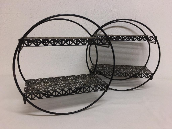 Pair of MId-Century Metal Two Tier Shelves