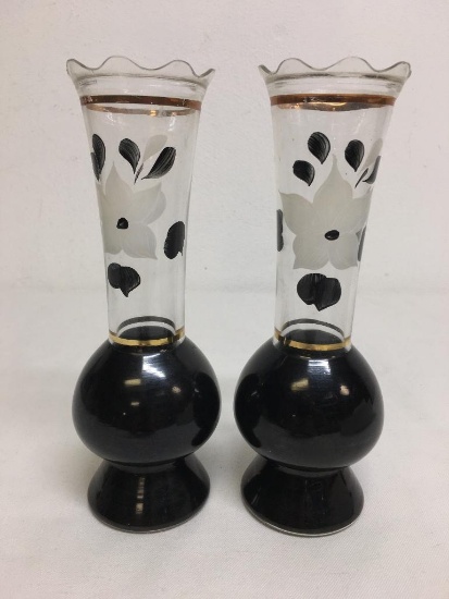Pair of Hand Painted Glass Vases