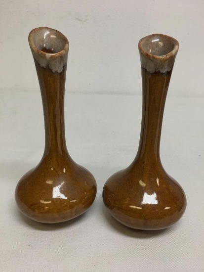 Pair of Vintage Mid Century Signed Pottery Bud Vases by Anna Van Briggle